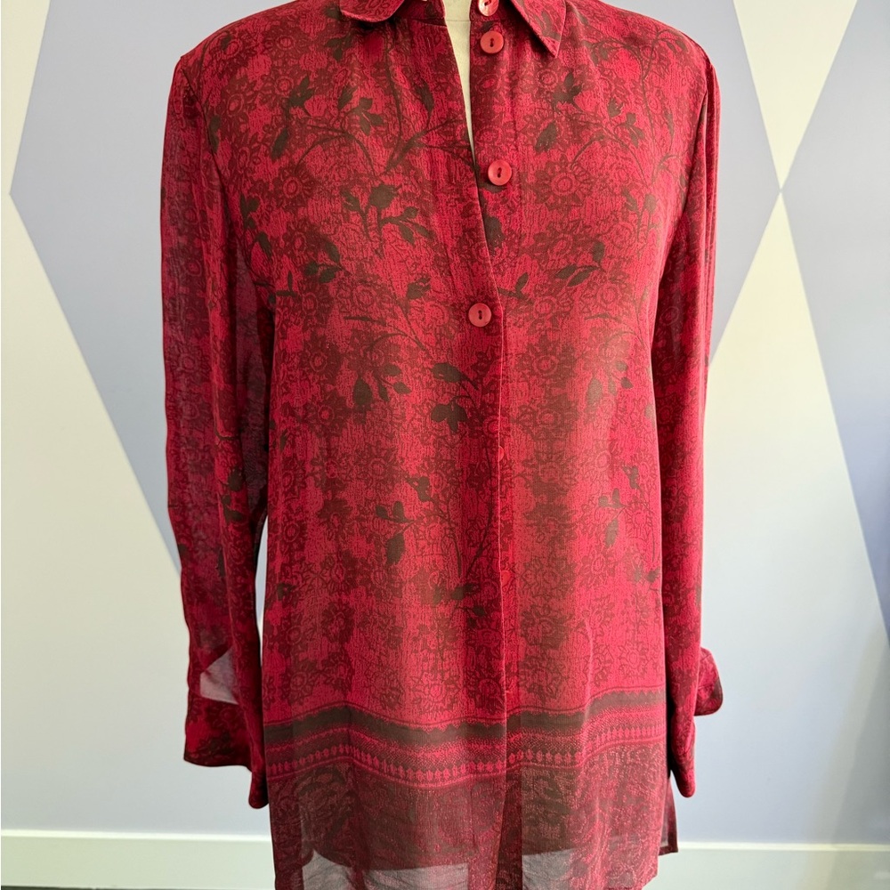 Time and Tru Red Floral Button Down Shirt